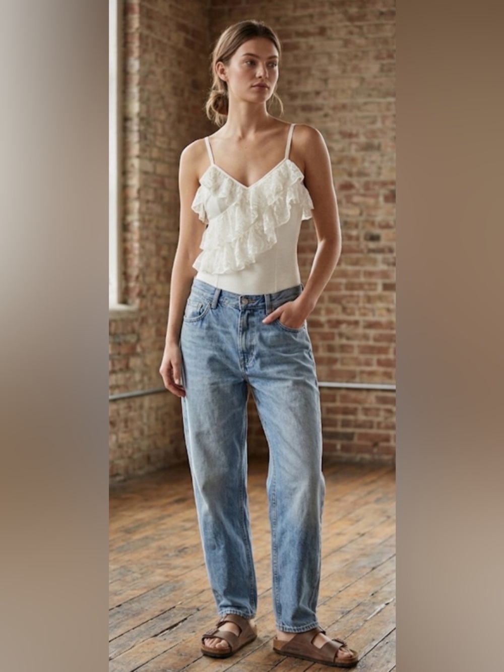 Heyson Elegant White Ruffled Bodysuit